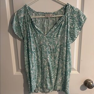 LOFT Teal Leaf Print Blouse